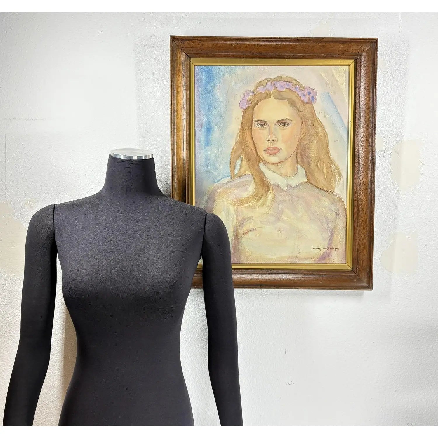 1979 Signed Steve LeBailly Original Watercolor – "Lady in Lavender" Figurative Portrait