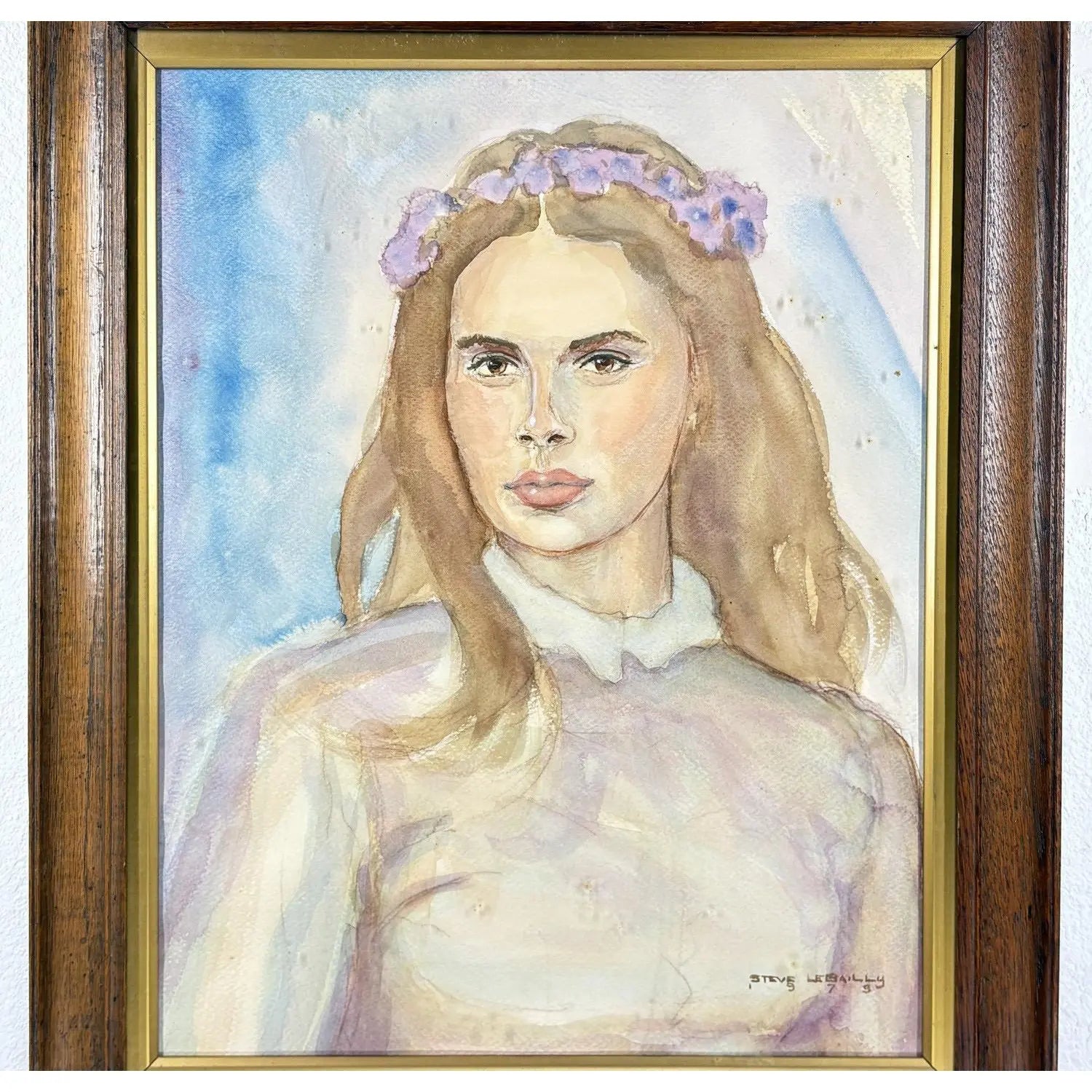1979 Signed Steve LeBailly Original Watercolor – "Lady in Lavender" Figurative Portrait