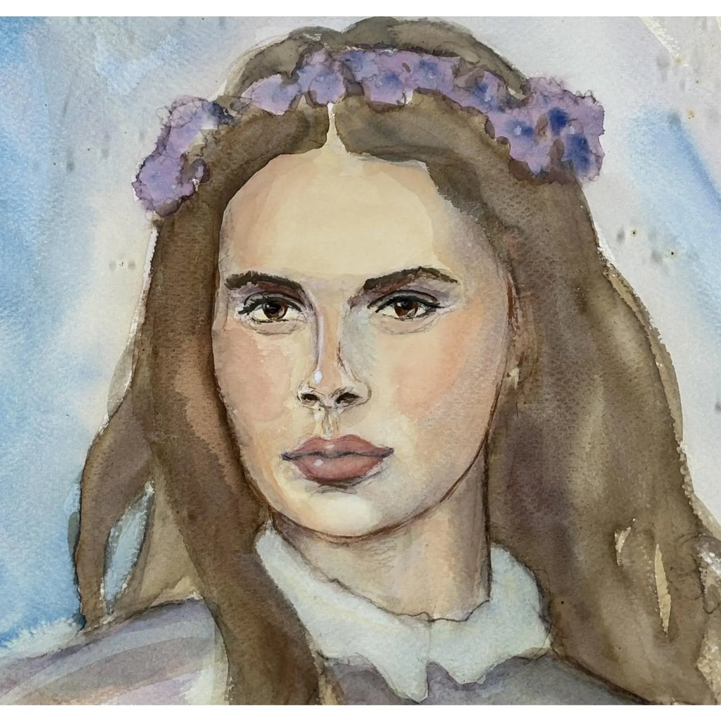 1979 Signed Steve LeBailly Original Watercolor – "Lady in Lavender" Figurative Portrait