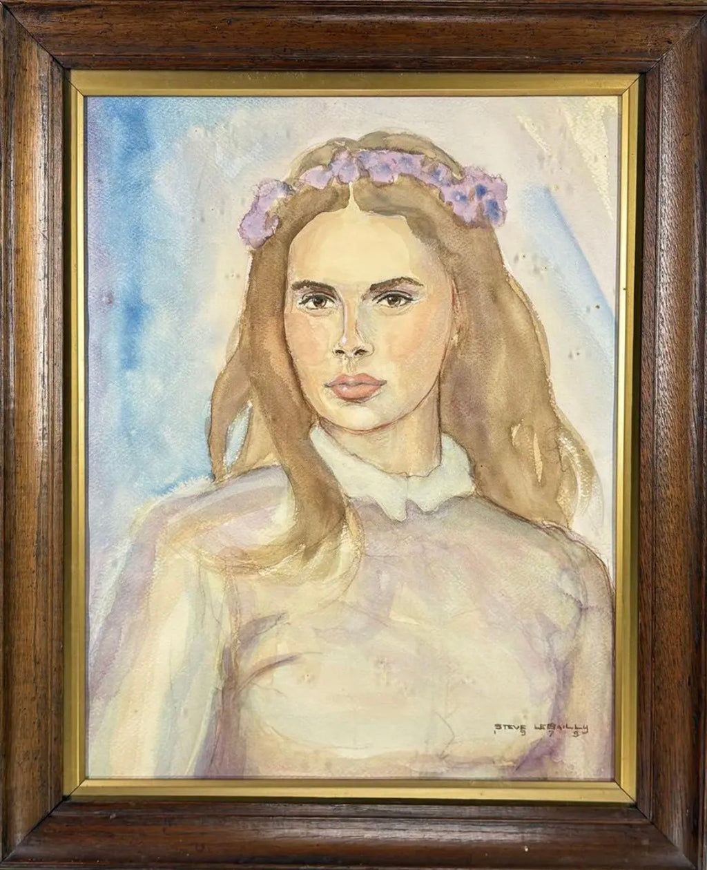 1979 Signed Steve LeBailly Original Watercolor – "Lady in Lavender" Figurative Portrait