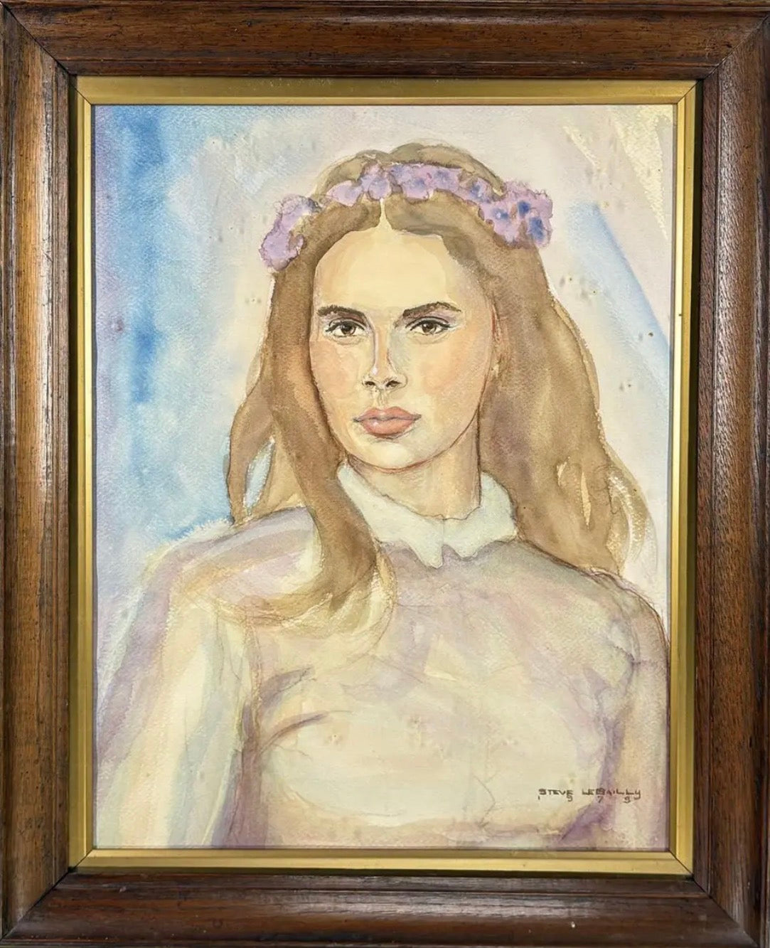 1979 Signed Steve LeBailly Original Watercolor – "Lady in Lavender" Figurative Portrait