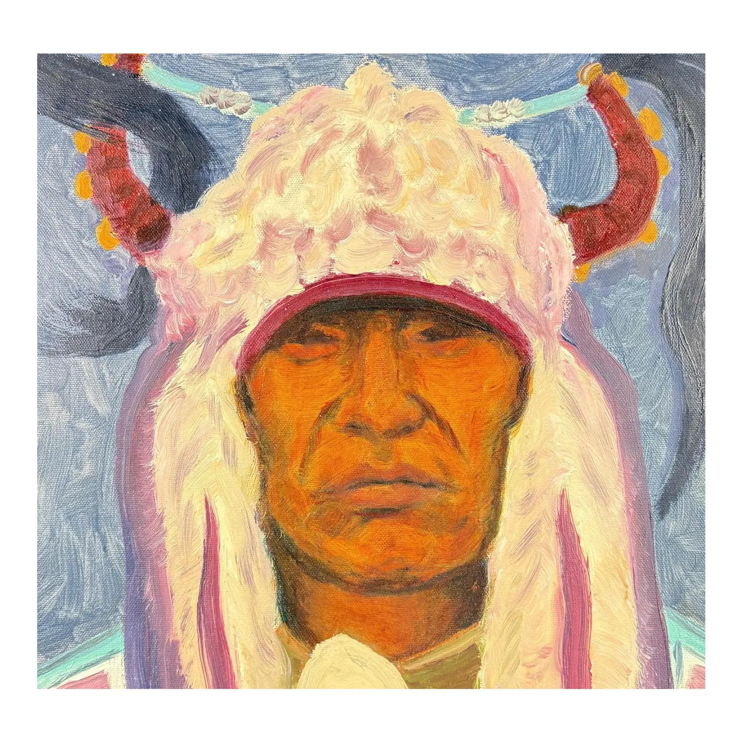 "Bird Rattler" – Original Blackfeet Warrior Oil Portrait by Steve LeBailly (16" x 16")