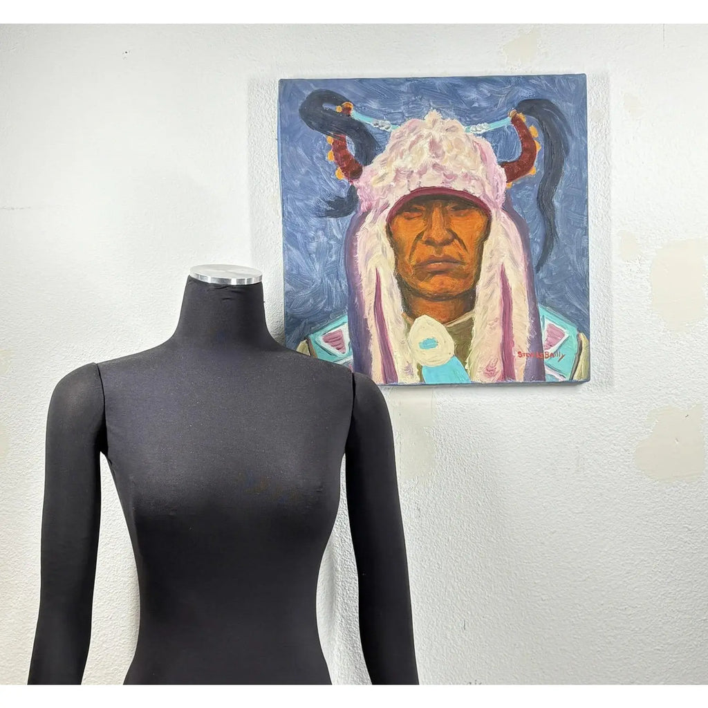 "Bird Rattler" – Original Blackfeet Warrior Oil Portrait by Steve LeBailly (16" x 16")