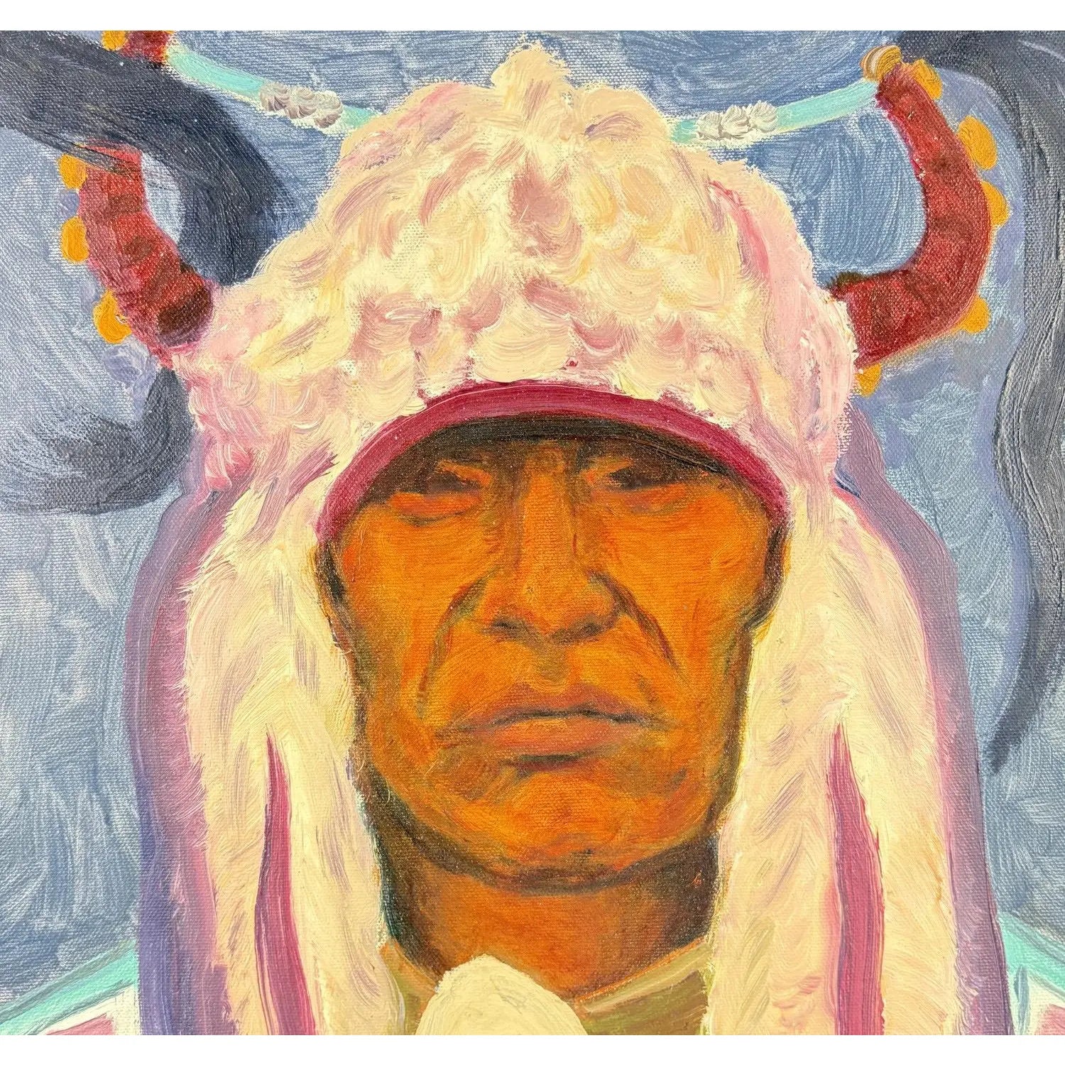 "Bird Rattler" – Original Blackfeet Warrior Oil Portrait by Steve LeBailly (16" x 16")