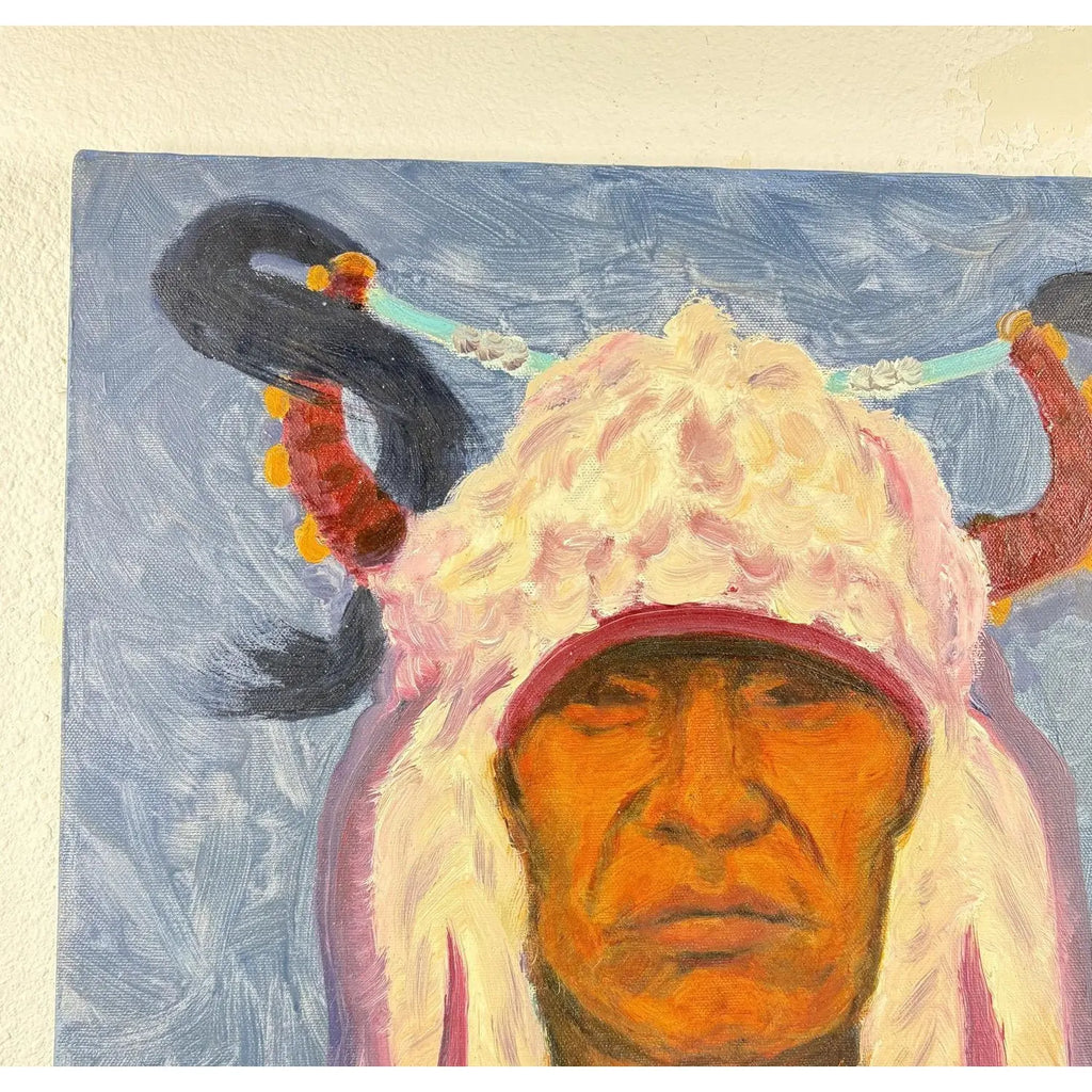 "Bird Rattler" – Original Blackfeet Warrior Oil Portrait by Steve LeBailly (16" x 16")