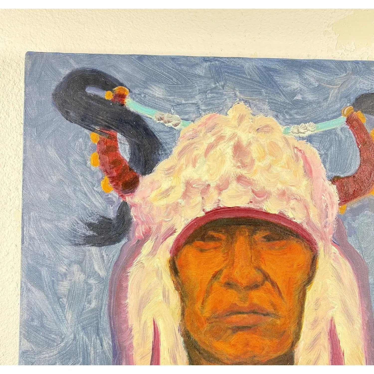 "Bird Rattler" – Original Blackfeet Warrior Oil Portrait by Steve LeBailly (16" x 16")