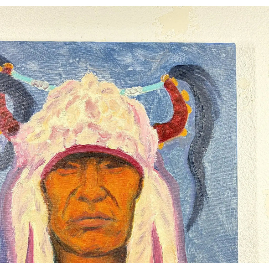 "Bird Rattler" – Original Blackfeet Warrior Oil Portrait by Steve LeBailly (16" x 16")