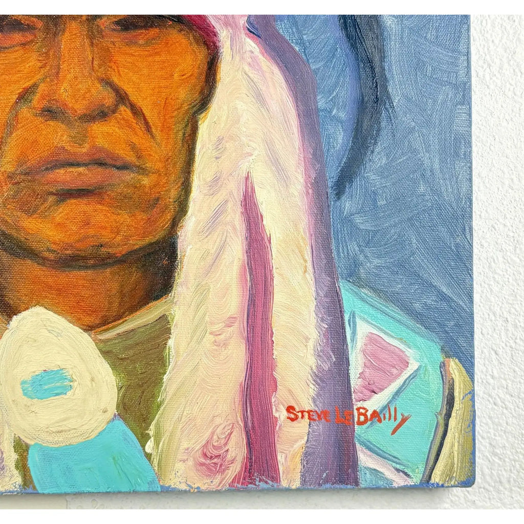 "Bird Rattler" – Original Blackfeet Warrior Oil Portrait by Steve LeBailly (16" x 16")