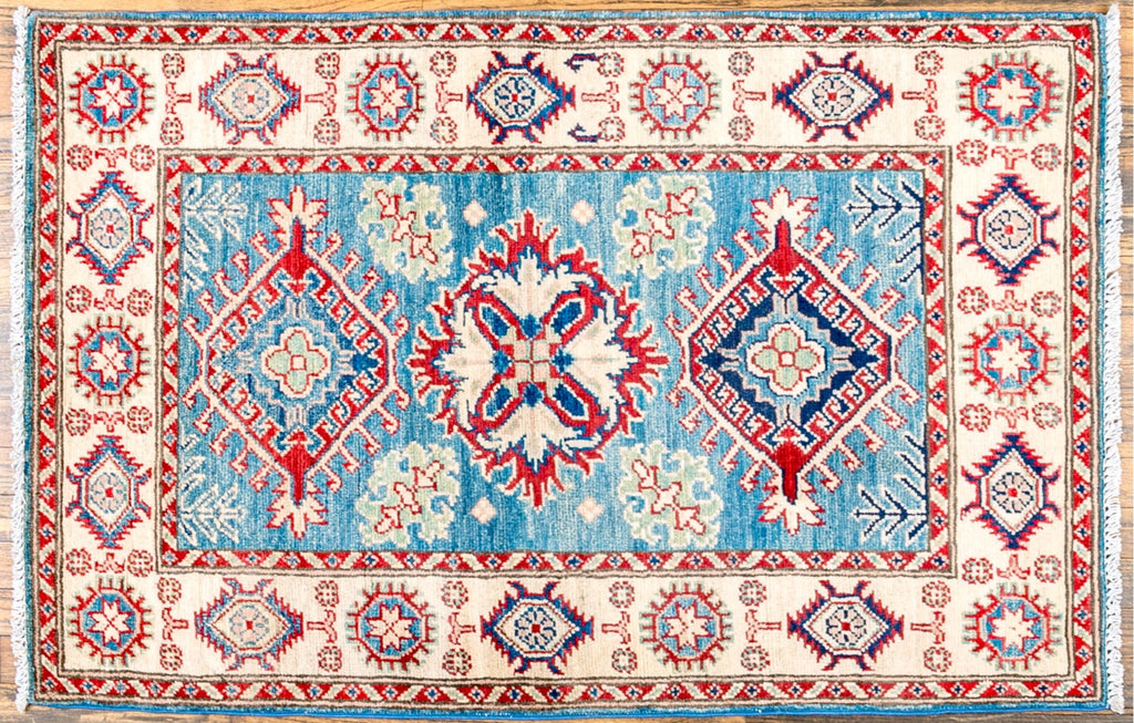 Hand-Knotted Wool Kazak Area Rug