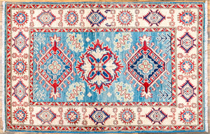 Hand-Knotted Wool Kazak Area Rug