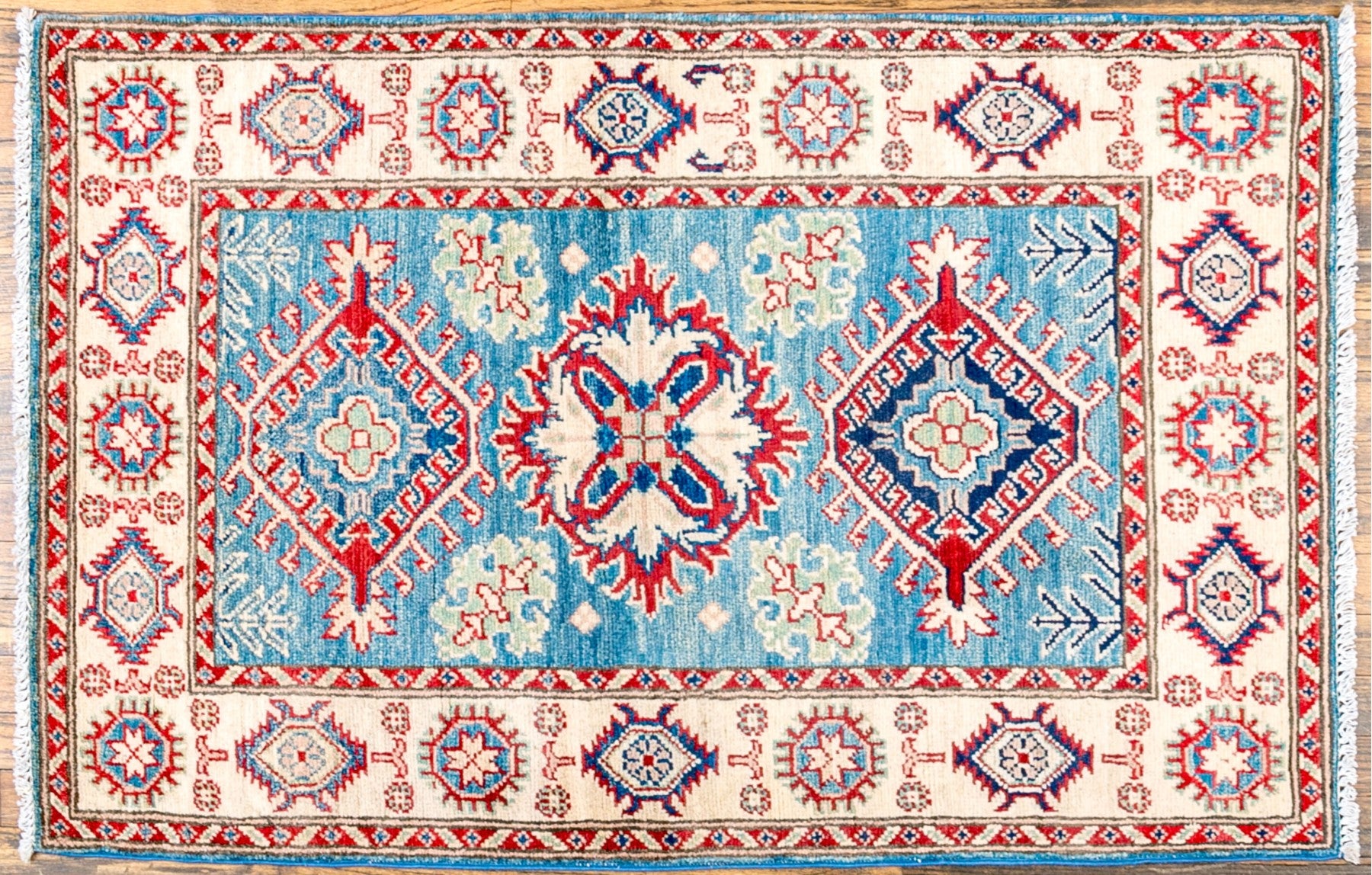 Hand-Knotted Wool Kazak Area Rug