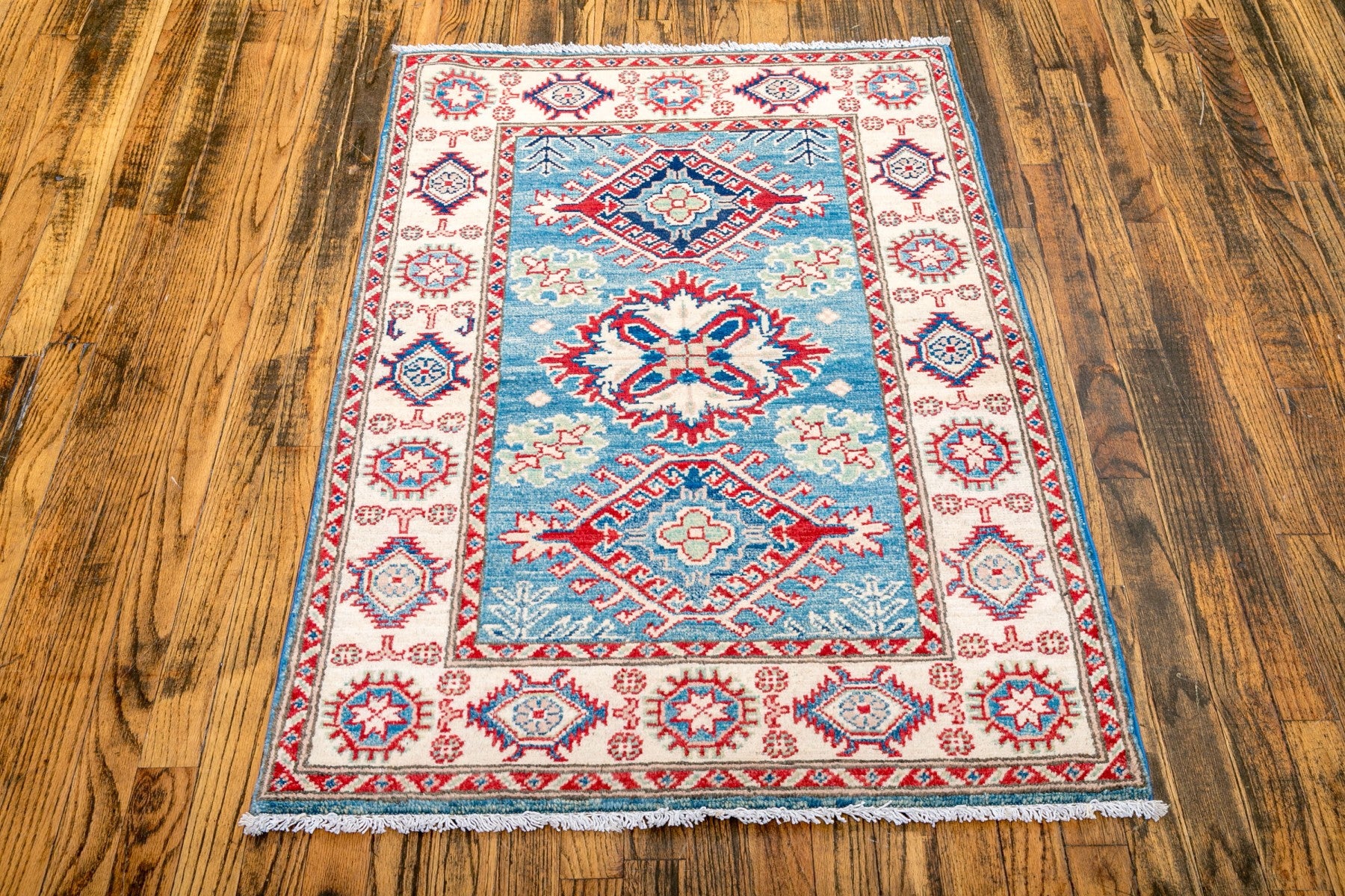 Hand-Knotted Wool Kazak Area Rug