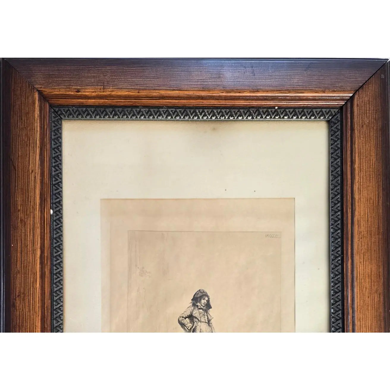 1883 Original Etching The Loafer by Ignaz Marcel Gaugengigl in Ornate Antique Wood Frame