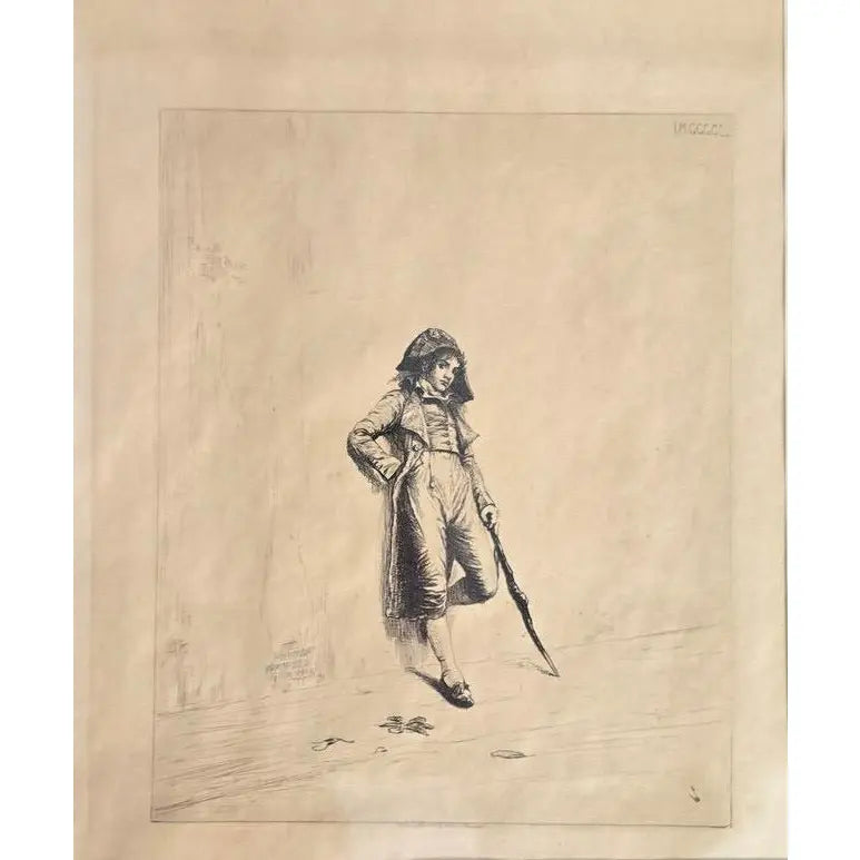 1883 Original Etching The Loafer by Ignaz Marcel Gaugengigl in Ornate Antique Wood Frame