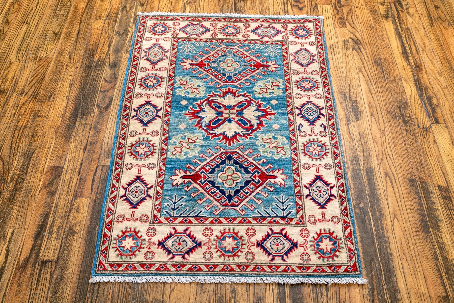 Hand-Knotted Wool Kazak Area Rug