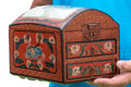 Vintage Chinese Lacquer Jewelry Chest With Famille Rose Porcelain