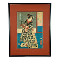 Rare Signed 19th C. Utagawa Kunisada Japanese Woodblock Print, Toyokuni III Ukiyo-e Art, Checkered Kimono Portrait, Antique Edo Period Asian Decor