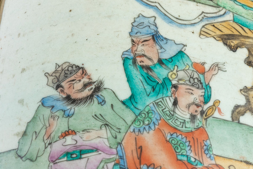 Vintage Chinese Lacquer Jewelry Chest With Famille Rose Porcelain