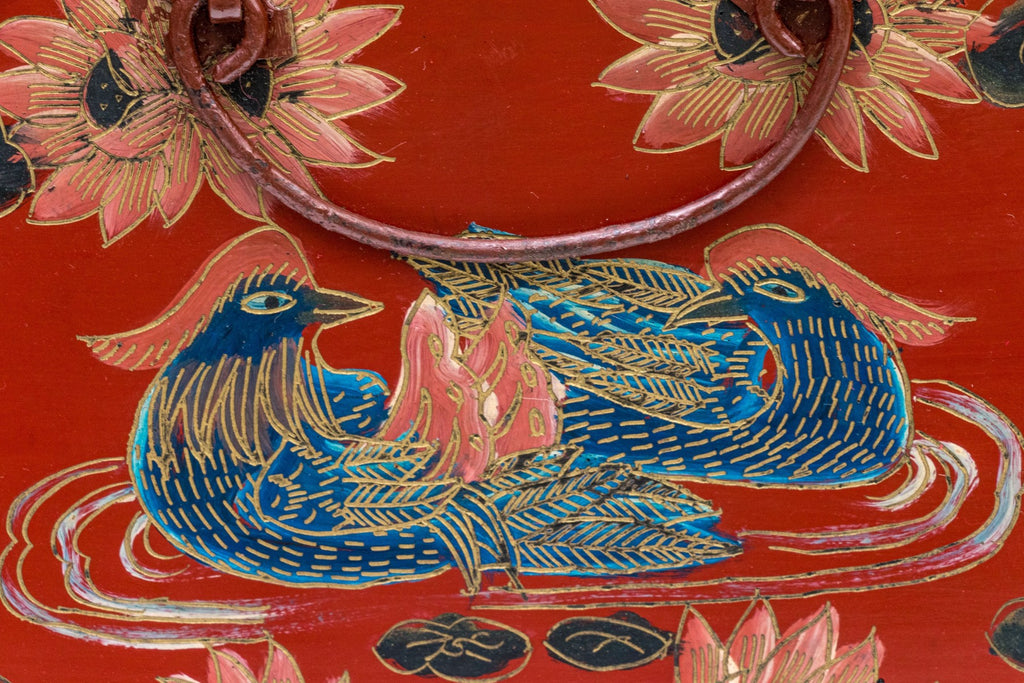 Vintage Chinese Lacquer Jewelry Chest With Famille Rose Porcelain