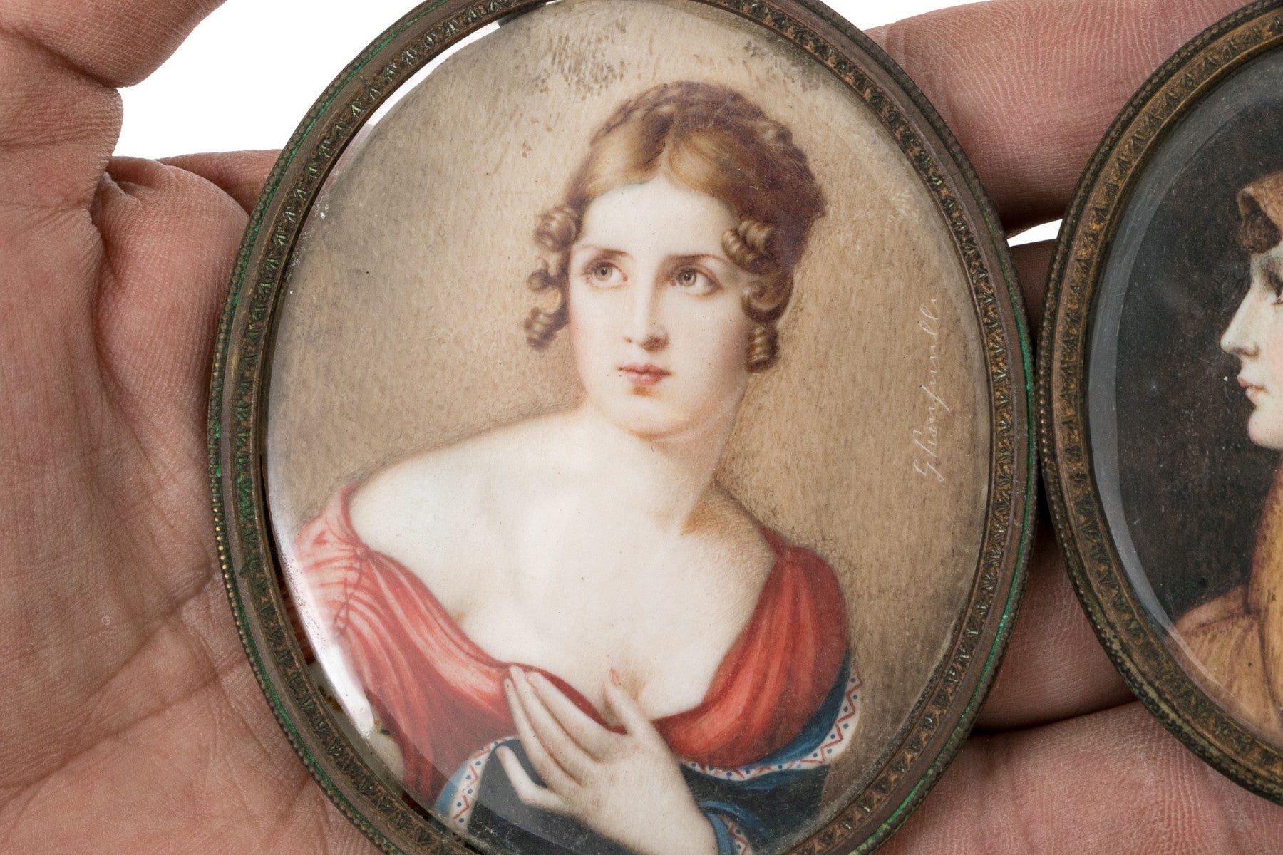 Pair Of Antique Hand-Painted Miniature Portraits After Masters