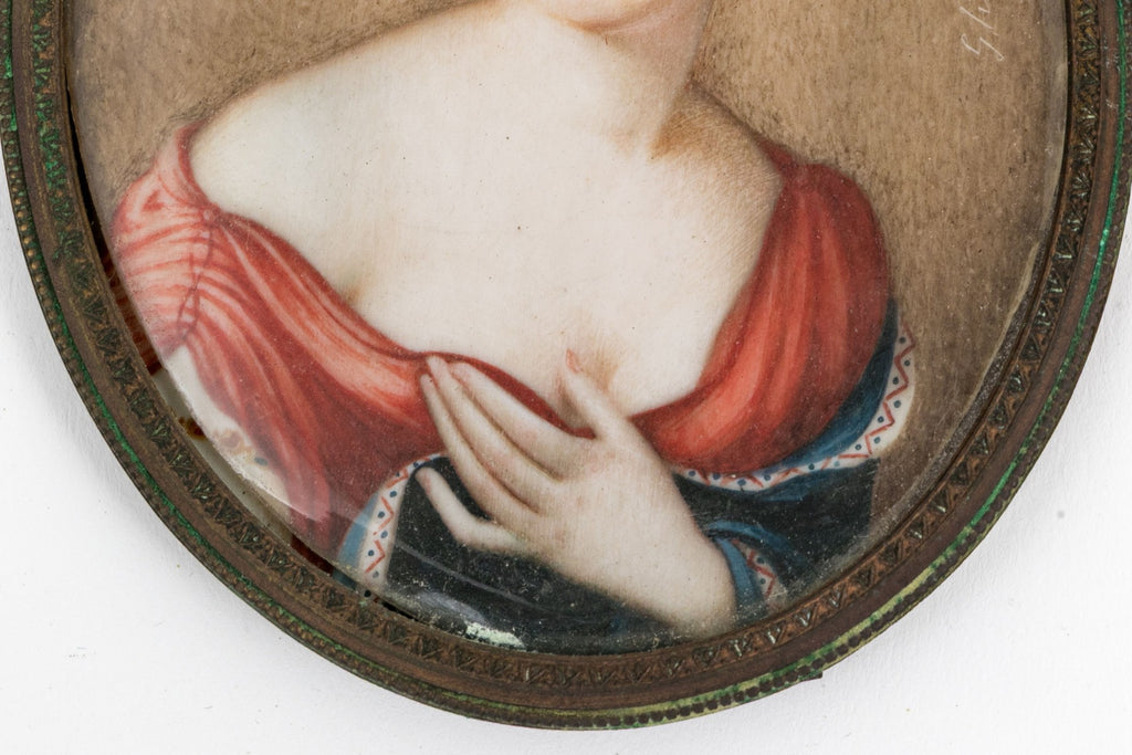 Pair Of Antique Hand-Painted Miniature Portraits After Masters