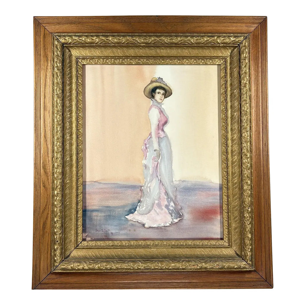 Original Steve LeBailly Signed Watercolor Portrait After Whistler Adeline Grand Ornate Gilt Frame histler