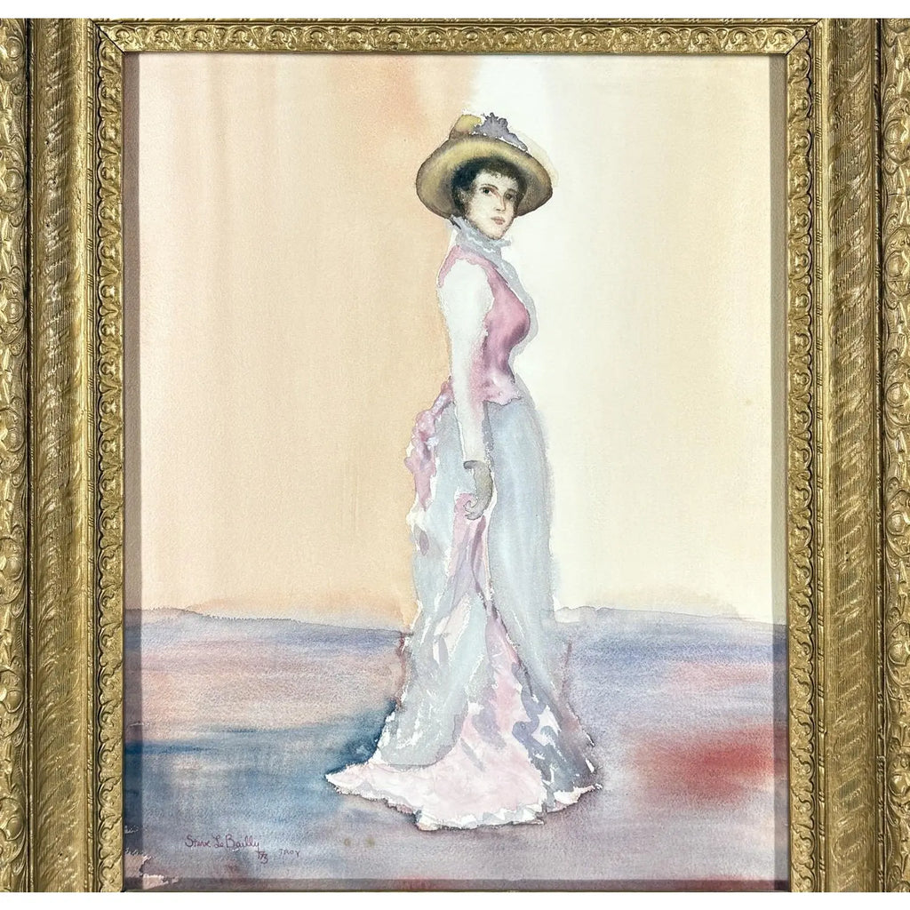 Original Steve LeBailly Signed Watercolor Portrait After Whistler Adeline Grand Ornate Gilt Frame histler