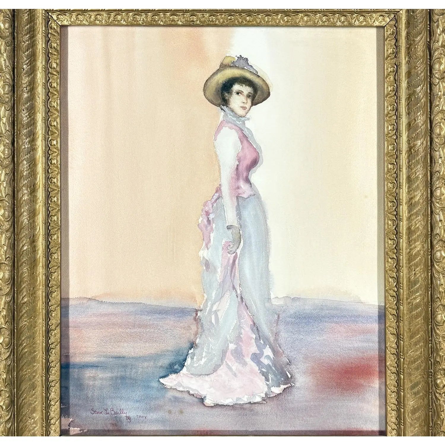 Original Steve LeBailly Signed Watercolor Portrait After Whistler Adeline Grand Ornate Gilt Frame histler