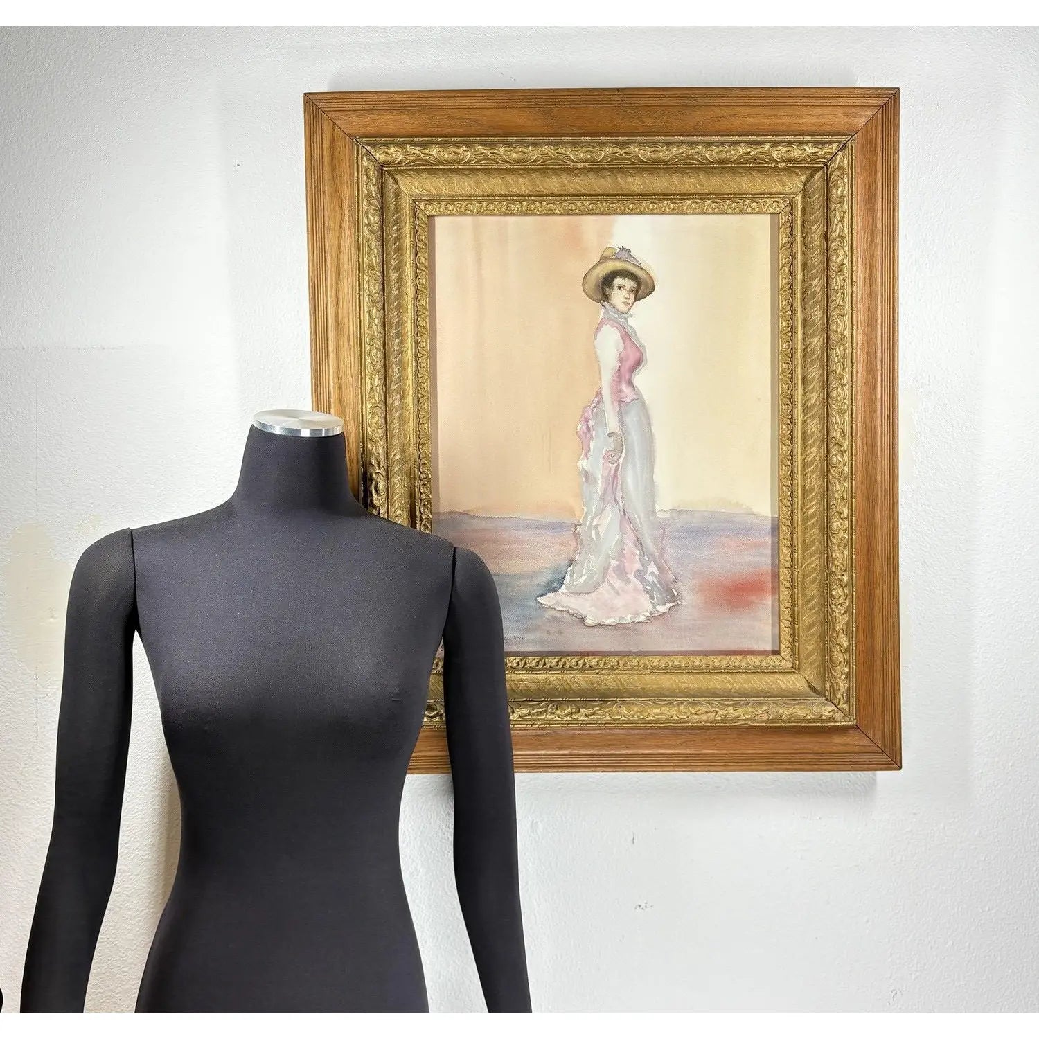 Original Steve LeBailly Signed Watercolor Portrait After Whistler Adeline Grand Ornate Gilt Frame histler