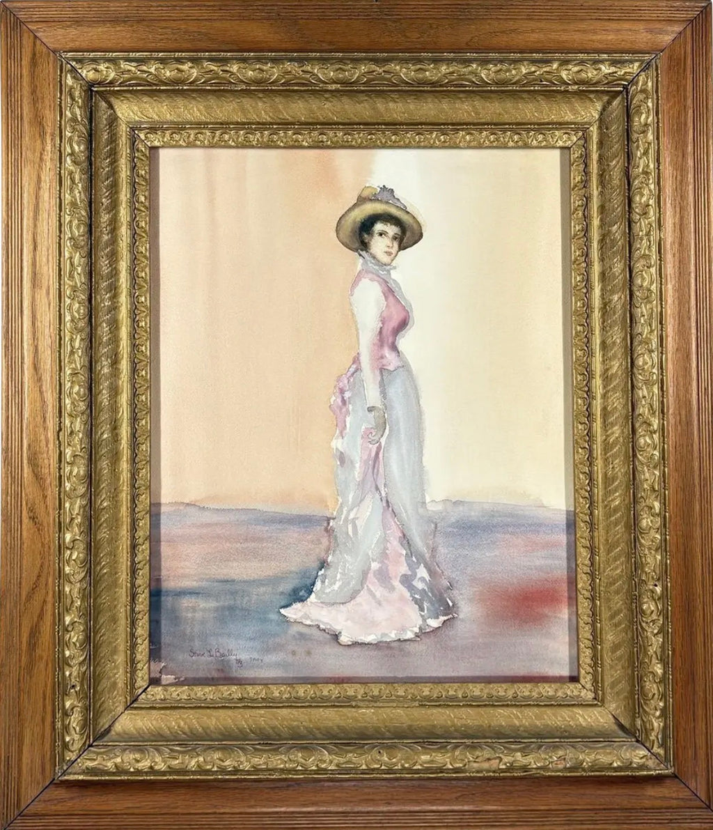 Original Steve LeBailly Signed Watercolor Portrait After Whistler Adeline Grand Ornate Gilt Frame histler