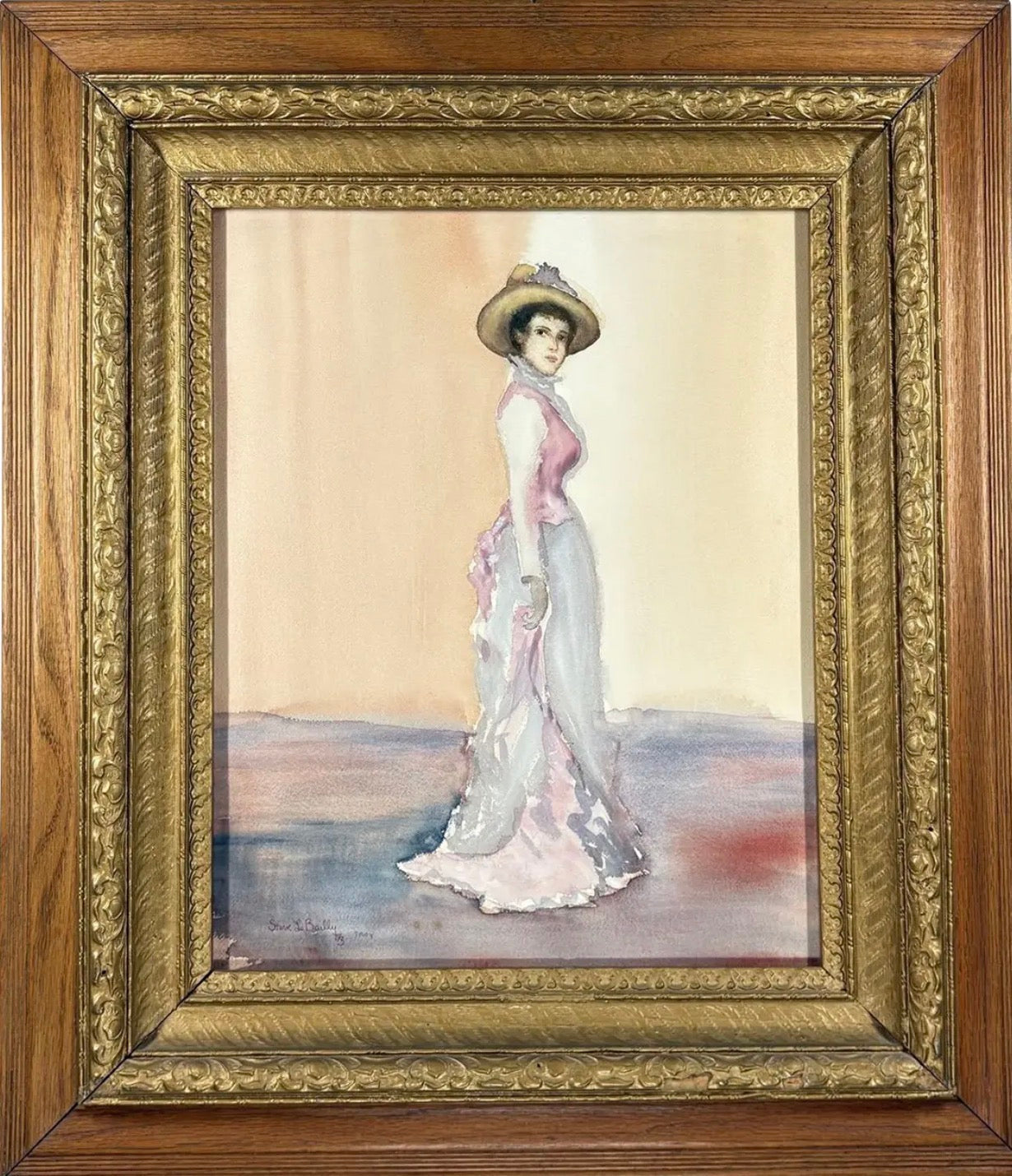 Original Steve LeBailly Signed Watercolor Portrait After Whistler Adeline Grand Ornate Gilt Frame histler