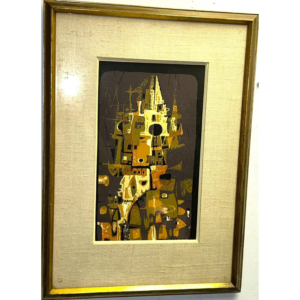 1956 Edward Chavez Gothic Towers Abstract Modernist Lithograph Woodstock School Art