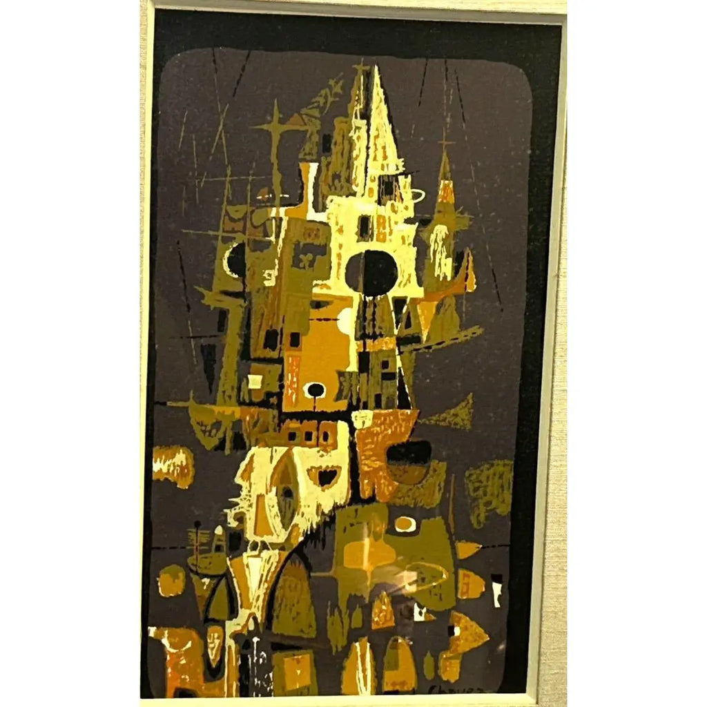 1956 Edward Chavez Gothic Towers Abstract Modernist Lithograph Woodstock School Art