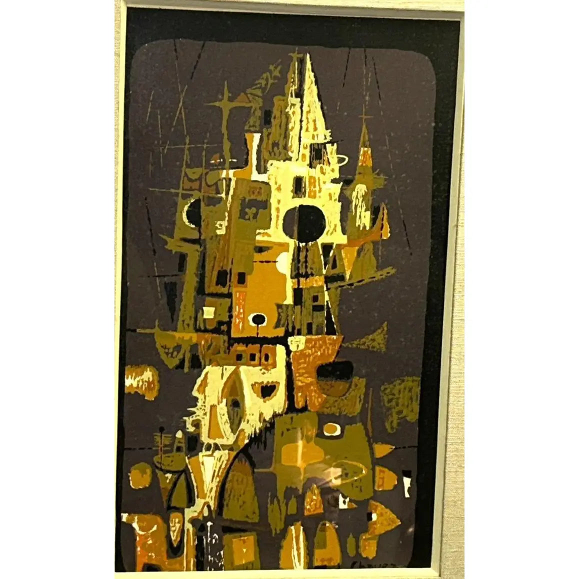 1956 Edward Chavez Gothic Towers Abstract Modernist Lithograph Woodstock School Art