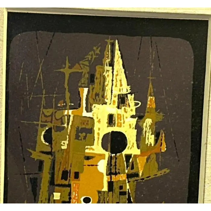 1956 Edward Chavez Gothic Towers Abstract Modernist Lithograph Woodstock School Art
