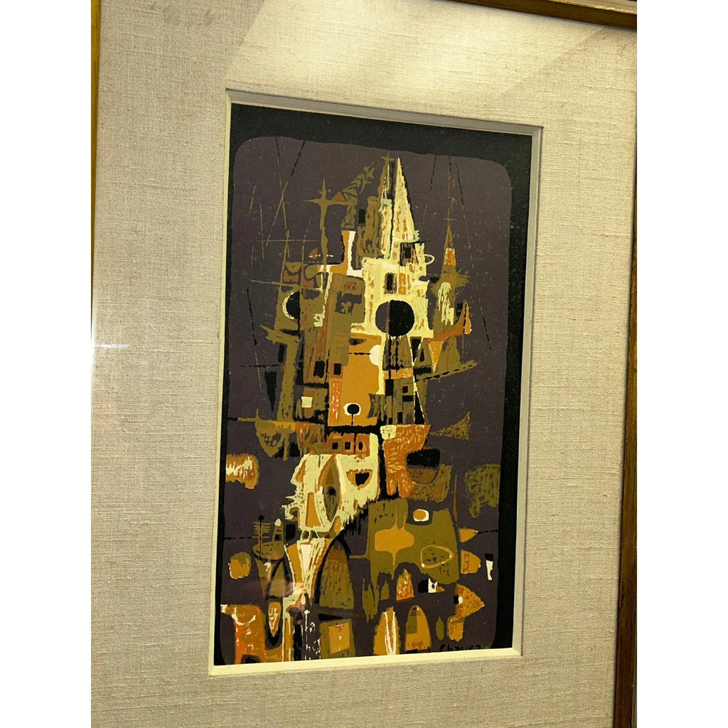 1956 Edward Chavez Gothic Towers Abstract Modernist Lithograph Woodstock School Art