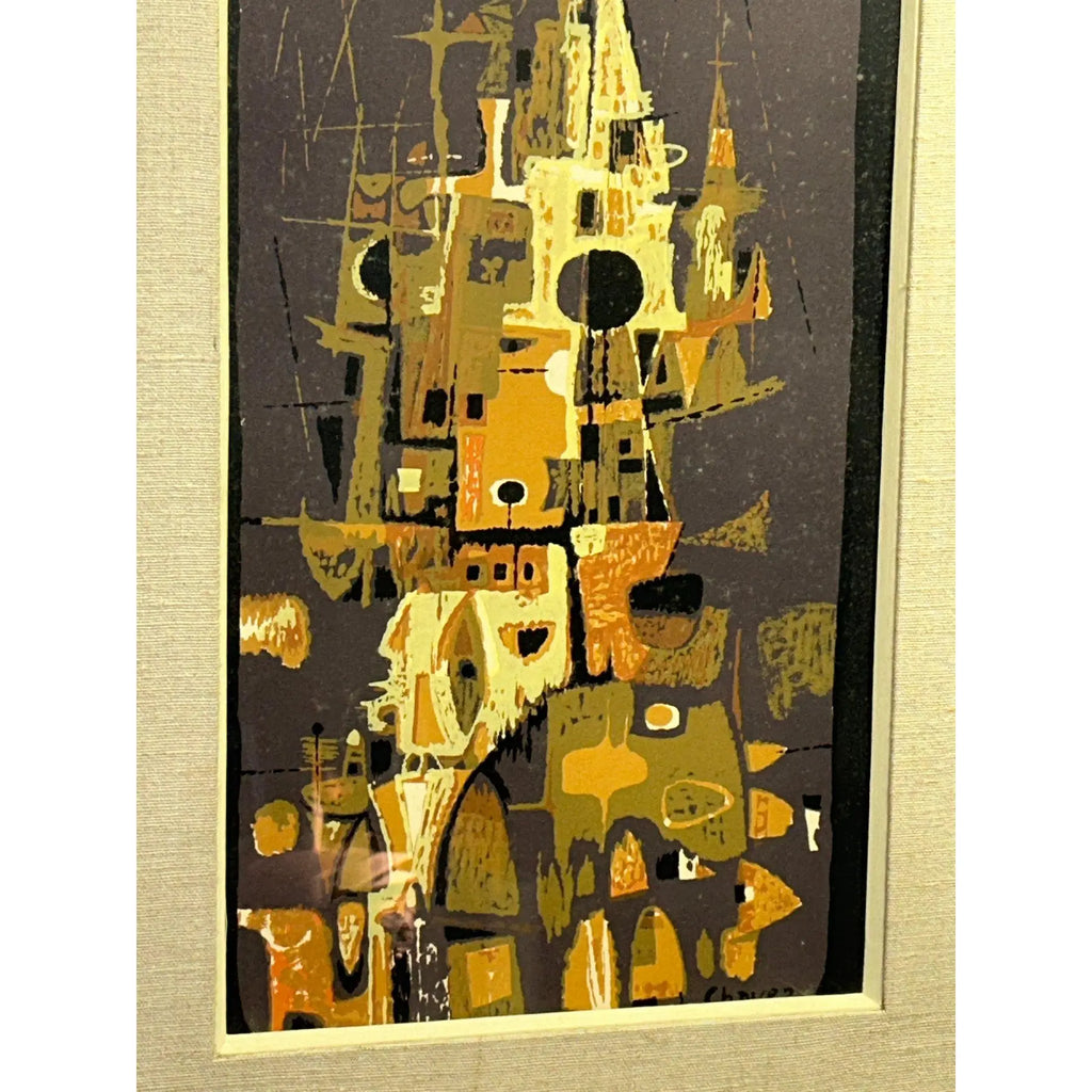 1956 Edward Chavez Gothic Towers Abstract Modernist Lithograph Woodstock School Art