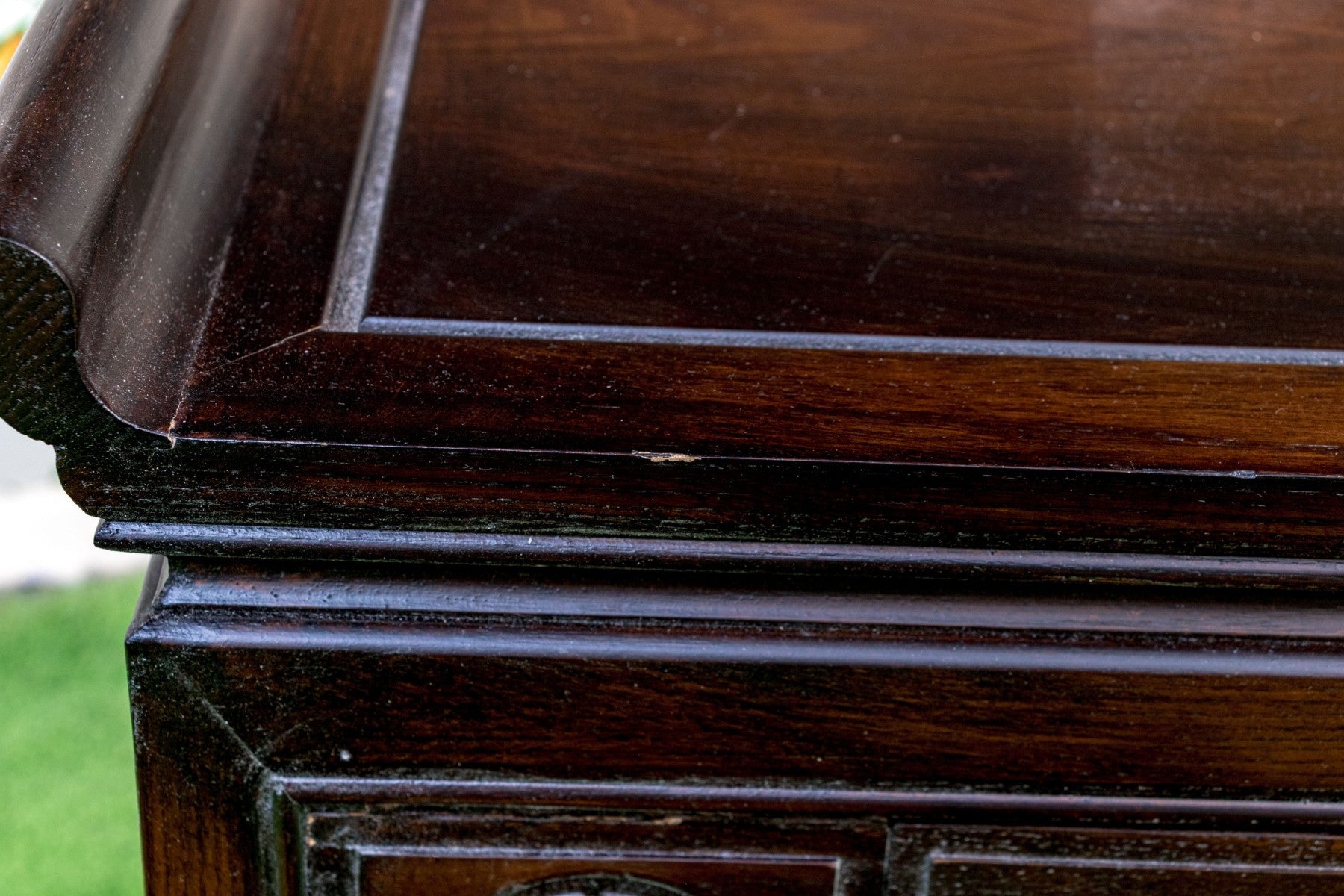 Vintage Chinese Altar Style Rosewood Finish End Table With Shou Emblems