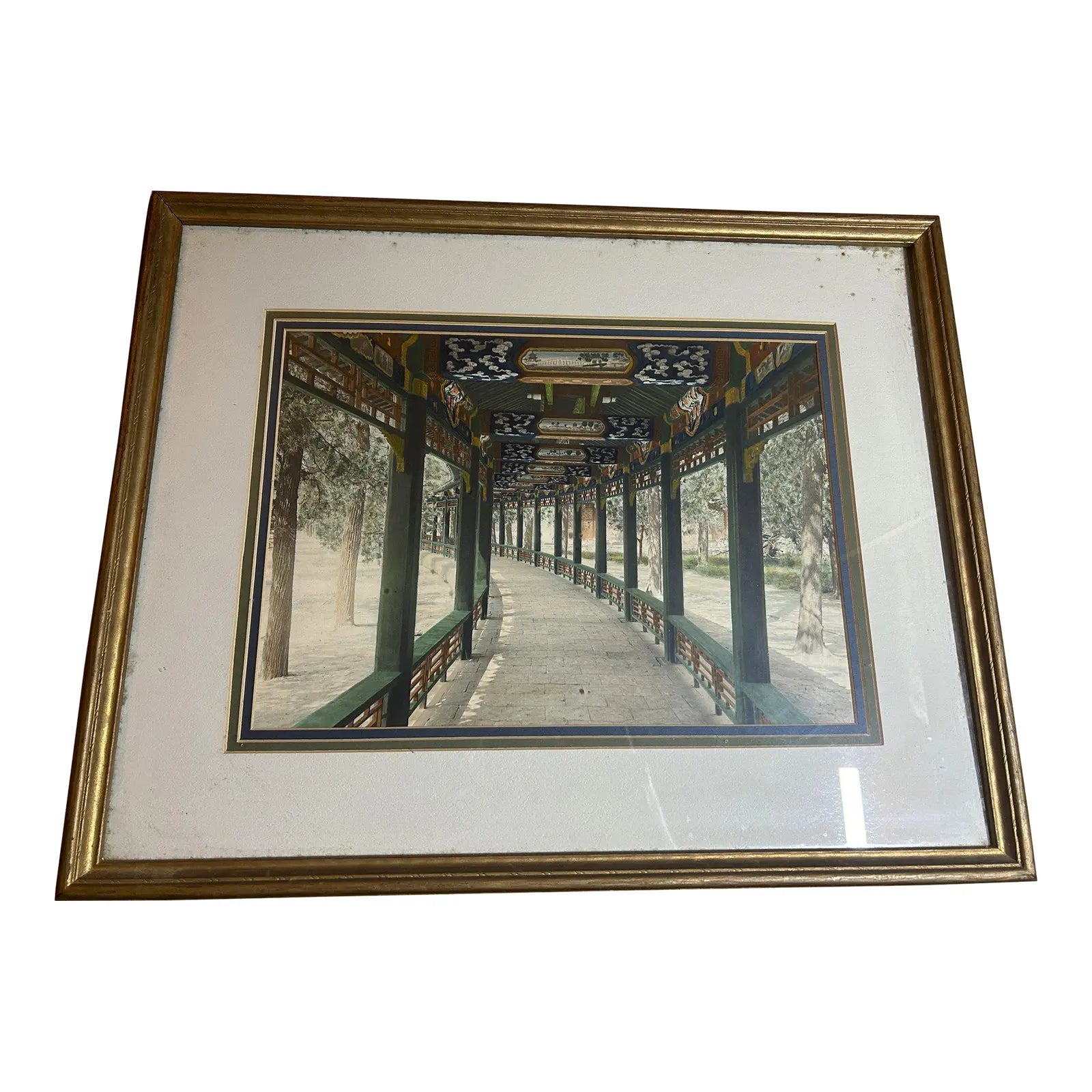 Antique 1899 Kang-Sing Chiao Hand-Colored Photograph - The Long Corridor, Summer Palace Beijing - Rare Chinese Imperial Antiquity