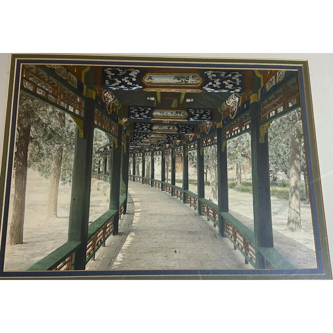 Antique 1899 Kang-Sing Chiao Hand-Colored Photograph - The Long Corridor, Summer Palace Beijing - Rare Chinese Imperial Antiquity