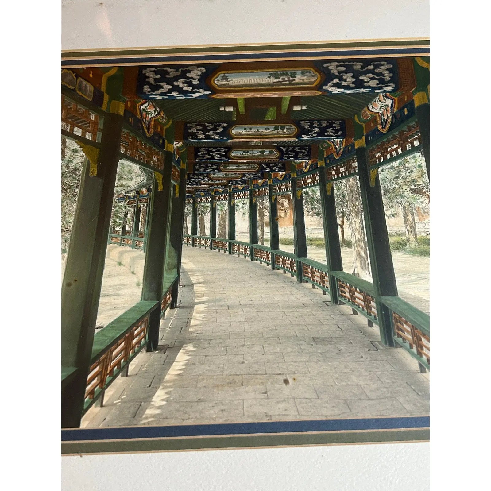 Antique 1899 Kang-Sing Chiao Hand-Colored Photograph - The Long Corridor, Summer Palace Beijing - Rare Chinese Imperial Antiquity