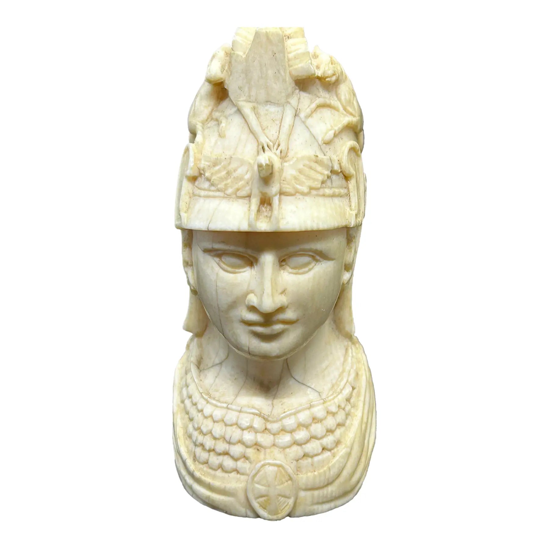 Antique Grand Tour Carved Bone Bust of Minerva in War Helmet