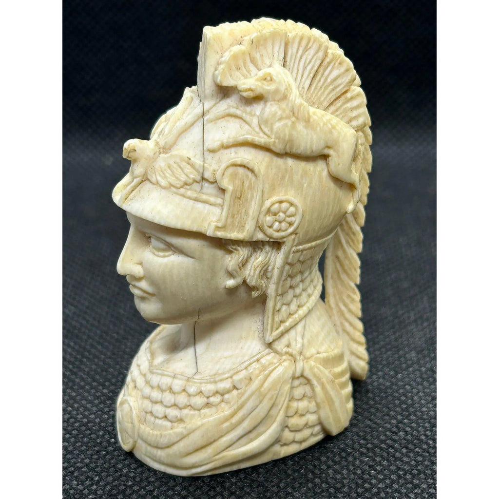 Antique Grand Tour Carved Bone Bust of Minerva in War Helmet