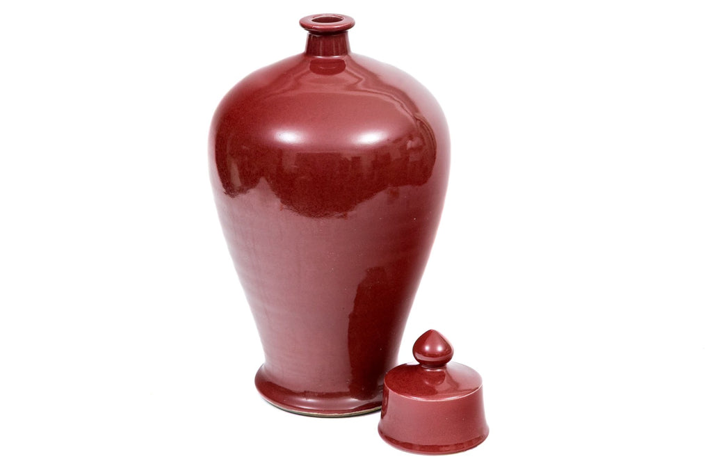 Vintage Chinese Oxblood Red Glazed Lidded Temple Jar