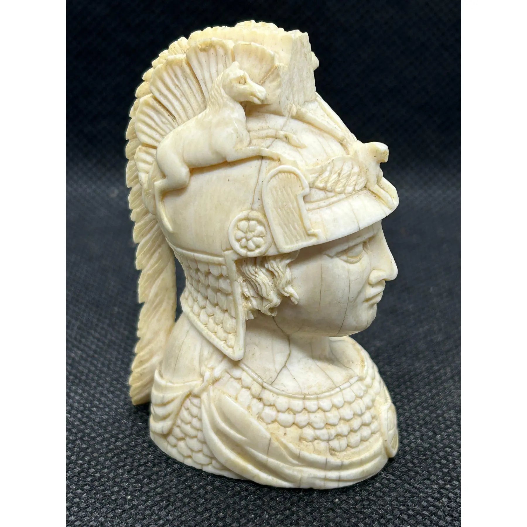 Antique Grand Tour Carved Bone Bust of Minerva in War Helmet