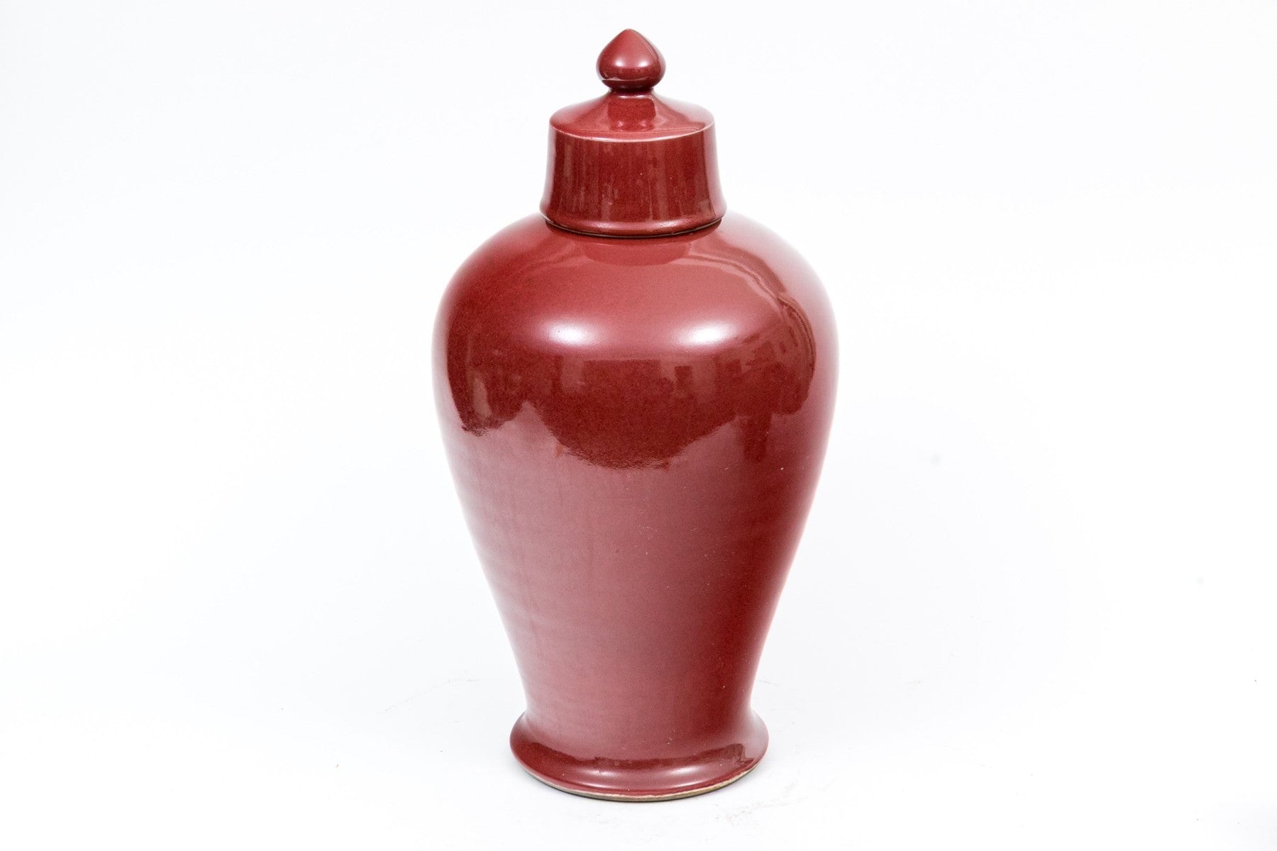 Vintage Chinese Oxblood Red Glazed Lidded Temple Jar