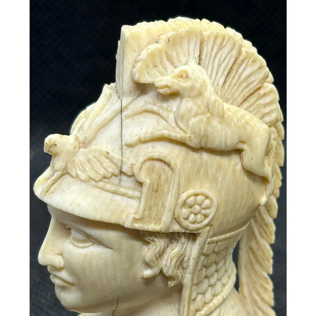 Antique Grand Tour Carved Bone Bust of Minerva in War Helmet