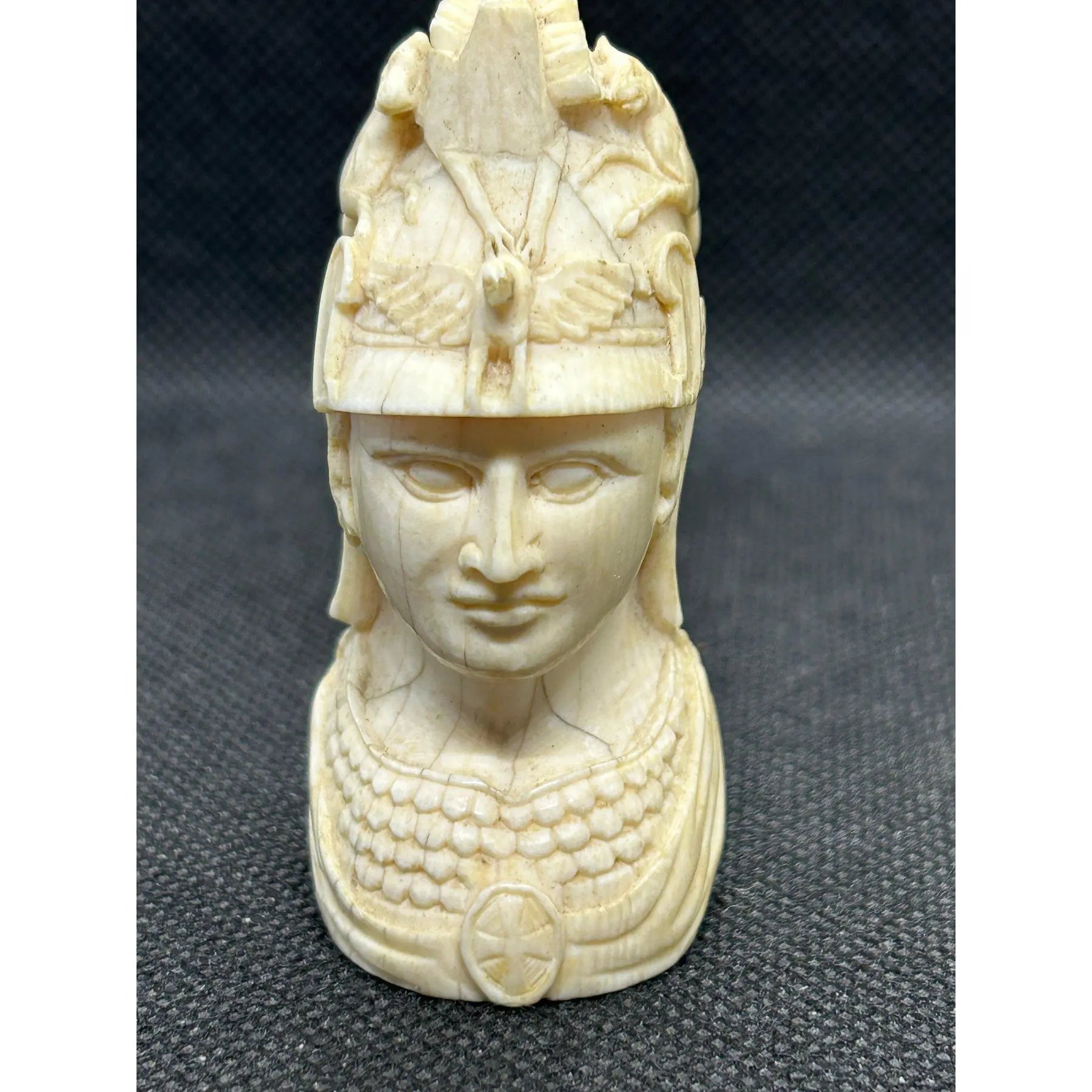 Antique Grand Tour Carved Bone Bust of Minerva in War Helmet