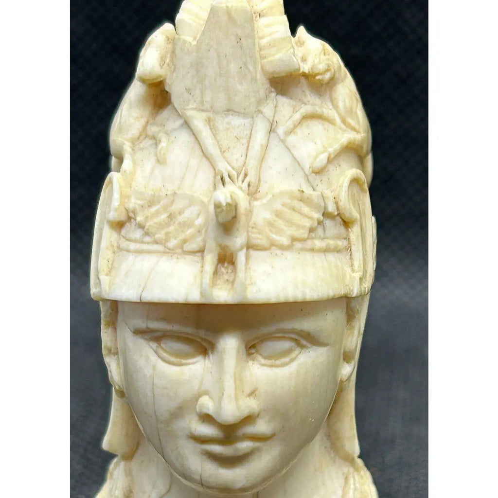 Antique Grand Tour Carved Bone Bust of Minerva in War Helmet