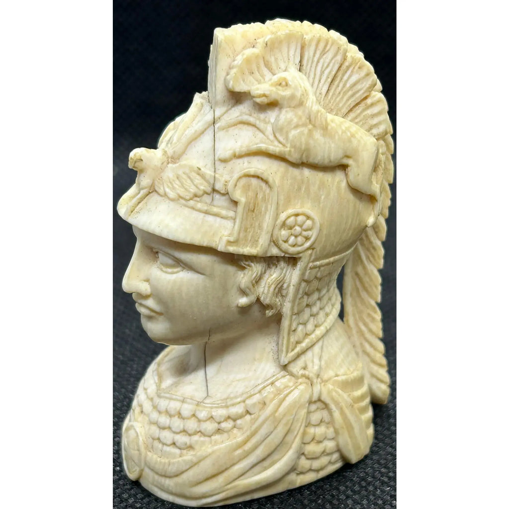Antique Grand Tour Carved Bone Bust of Minerva in War Helmet